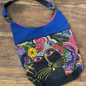 Laurel Burch Blue and Black Cat Shoulder Bag